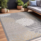 Beverly Rug Outdoor Rug 10x14 Large Modern Floral Tropical Area Rugs for Indoor and Outdoor Patio Easy to Clean Non Shedding Living Room Porch Garden Washable Outside Carpet (10 x 14 Gray)