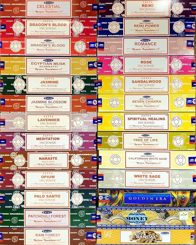 Satya Premium Mix Assorted Incense Sticks Set of 12 Pack | for Meditation, Aromatherapy, Healing, Yoga, Positivity and Relaxation | 180 Sticks (12Packs X 15Sticks)