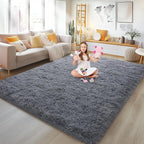 Soft Fluffy Rug for Living Room, 4x6 Dark Grey Shag Area Rug for Bedroom Living Room, Non-Slip Fuzzy Carpet for Girls Boys Kids, Throw Rugs for Dorm, Modern Home Decor Aesthetic, Dark Grey