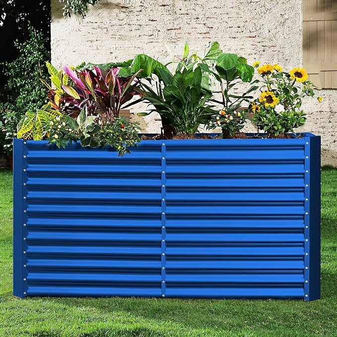 Land Guard 8x4x3ft Rectangular Galvanized Raised Garden Beds, Large-Capacity Metal Planter Box Outdoor, Durable Deep Raised Garden Bed 3ft Tall, Raised Beds for Gardening Vegetables, Royal Blue