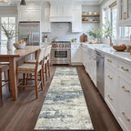 Runner Rug for Hallway Kitchen, 2x12 Machine Washable Runners Rug for Entryway, Soft Modern Abstract Throw Rugs, Low Pile Floor Cover with Non Slip Backing, Navy Beige