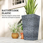 Outsunny Tall Planters for Outdoor Plants Set of 3, 24 in Taper Planters with Drainage Holes, Rattan Decor Plant Pots for Indoor Outdoor Front Porch Patio Backyard, Gray