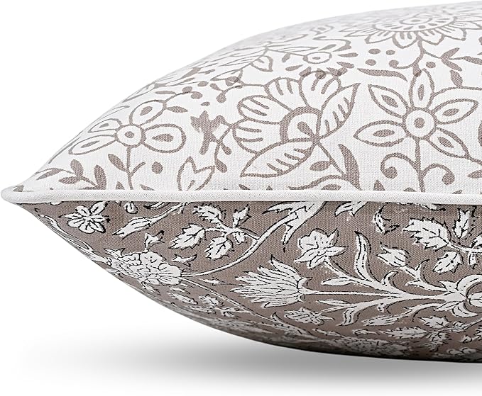 Ridhi Modern Farmhouse Pillow Covers Decorative Cotton Throw Pillow Covers Set of 2 Taupe Cushion Covers with Piping for Couch Sofa Bed Living Room Spring Home Decor 18x18