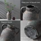 9.84 Inch Terracotta Vase with Handles, Ceramic Rustic Vase for Home Decor, Vintage Antique Farmhouse Decor for Living Room, Table, Thanksgiving - Black Bronze