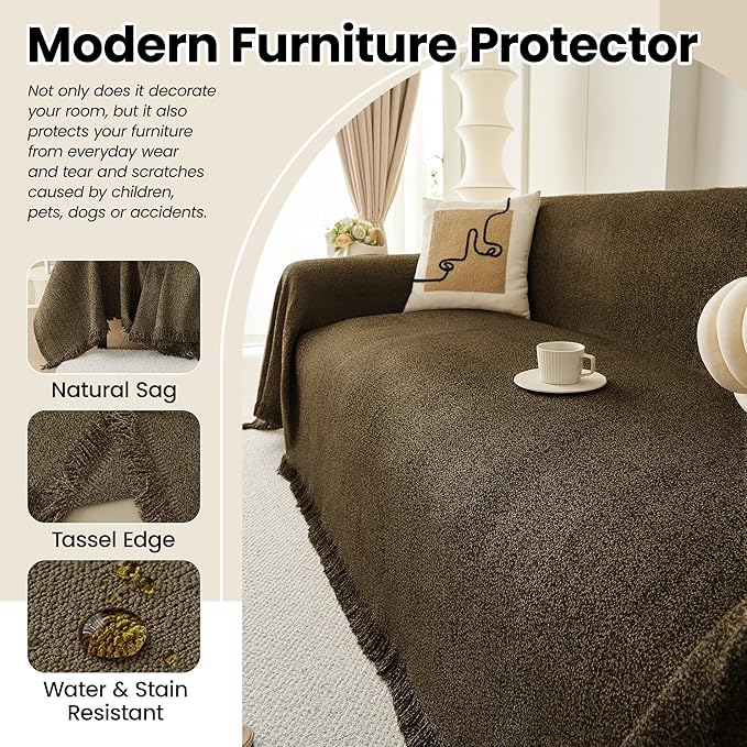 Couch Cover for 2 Cushion Couch Stretch Chenille Loveseat Covers Stylish Solid Khaki Sofa Covers for Living Room Furniture Protector Washable Recliner Armchair Couch Slipcover, 71"x102"