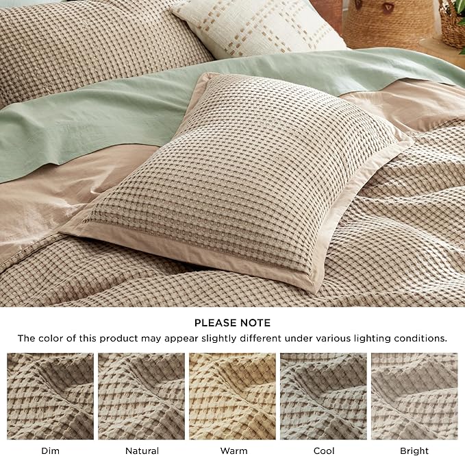 Bedsure Cooling Waffle Duvet Cover King - Cotton Blend Rayon Derived from Bamboo Duvet Cover Set for Hot Sleepers, Breathable Bedding Set with a Vintage Charm, 3 Pieces (Taupe, King, 104"x90")