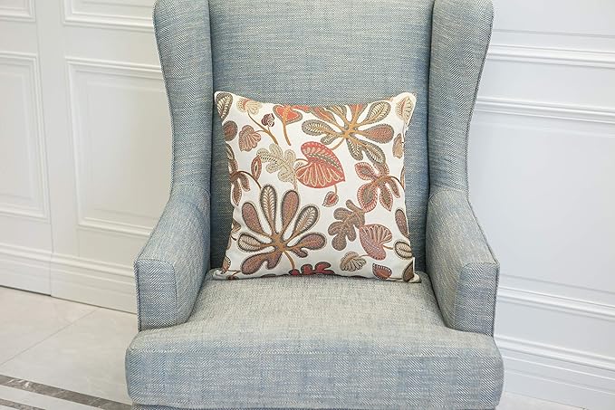 Mika Home Set of 2 Jacquard Tropical Leaf Pattern Throw Pillow Covers Decorative Pillowcase 22X22 Inches,Coral Cream