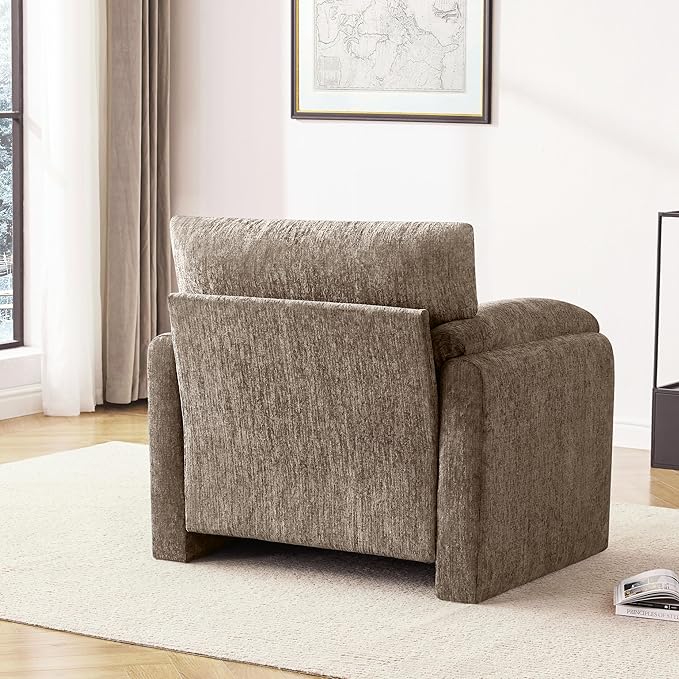 Chenille Oversized Armchair, 38.6'" Wide Accent Chairs for Living Room & Bedroom Modern Lounge Chair, Upholstered Mid-Century Reading Chair (Brwon, 2 Pack)