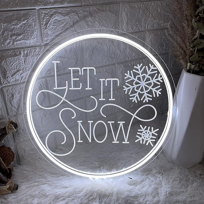 HDJSIGN Let It Snow Christmas Neon Sign for Wall Decor Aesthetic Christams Decorations 3D Carving LED Neon Light for Home Shop Window Decor White Light Signs Xmas Gift for Kids 13.8x13.8''