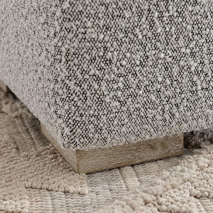 KINWELL 18.5" Wide Modern Square Boucle Upholstered Ottoman with Solid Wood Legs, Cube Ottoman Multi-Functional Sofa Footrest, Extra Seating for Living Room, Bedroom, Fully Assembled (Black and White)