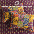 Secgo Queen Comforter Set for Bed - 100% Cotton Quilts Queen Size, Black Bedspreads (90 * 98 Inch) with 2 Pillow Shams, Patchwork Reversible Lightweight Bedding