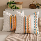 Boho Chenille Tufted Couch Throw Pillow Covers 18x18 Inch Set of 2 Farmhouse Striped Decorative Pillow Covers Accent Neutral Pillowcase Yellow Teal Cushion Cover for Living Room Sofa Bed