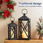 Glitzhome Modern Farmhouse Wooden Lantern Hanging Decorative Candle Lantern for Outdoor & Indoor Black Set of 2 (No Glass)