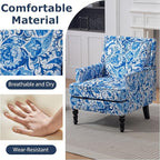 Accent Chair, Modern Comfy Mid-Century Anthropologie Accent Chairs, Linen Upholstered Wingback Lounge Arm Chair with Solid Wood,Single Floral Pattern Chair for Living Room/Balcony/Bedroom