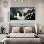 Hand Painted Mountains Painting for Living Room - Waterfall Canvas Wall Art for Office - Large Framed Wall Art Bedroom Size 29" x 59"