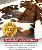 Tricolor Cowhide Rug Classic Brown, Black and White Color Mix, Natural Leather Hide, Area Rug (6x7ft)