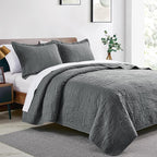 Love's cabin King Size Quilt Bedding Set Dark Grey Bedspreads - Bed Lightweight Bedspread Comforter - Coin Pattern Bedding Coverlet for All Season - 3 Pieces (1 Quilt, 2 Pillow Shams)