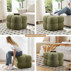 ONEVOG Olive Green‌ Modern Ottoman, 21" Square Fuzzy Couch Sherpa Pouf Ottoman, Tufted Cute Boucle Fabric Foot Stools, Upholsered Footrest & Coffee Table & Vanity Chair for Living Room Bedroom, Dorm