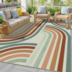 Indoor Outdoor Area Rug, Mid Century Modern Multicolored Outdoor Patio Rug,Washable Abstract Art Rainbow Rugs Non-Slip Carpet for Camping, Bedroom, Deck(8x10)