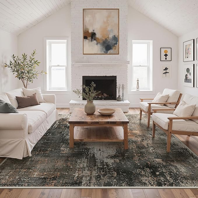 Area Rugs 8x10 for Living Room Bedroom, Modern Abstract Machine Washable Rug, Large Soft Low Pile Floor Carpet with Non Slip Backing for Dining Room, Brown