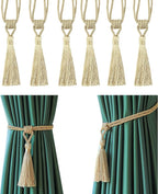 Fenghuangwu Curtain Tiebacks Tassel Tie-Backs, Rope Curtain tie Backs Handmade Curtain Holdbacks Made from Polyester (Gold, 6p)