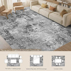 Tortania Washable 8x10 Area Rug for Living Room: Modern Abstract Neutral Large Soft Thin Rugs - Non Slip Indoor Carpet for Bedroom Dining Room Office Nursery Home Floor Decoration - Grey