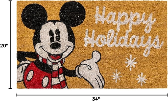 Gertmenian Disney Mouse Doormat Rug Retro Front Door Coir Mat Welcome Home Indoor Outdoor Entryway Carpet, 2-Pack 20x34, Mickey Happy Holidays/Snowflakes