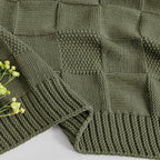 CozeCube Check Knit Throw Blanket, Olive Green Checkered Throw for Couch, Decorative Christmas Soft Cozy Warm Knitted Blanket for Bed Sofa Living Room, 60"X80"