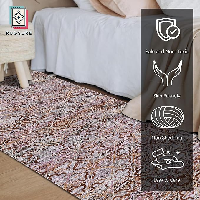 RUGSURE Washable Area Rugs, 2'6'' x 8' - 1/6 Thick - Stain & Water Resistant Non-Slip - Perfect Resistant Rug for Living Room, Bedroom, Nursery, Pet & Child Friendly, Vibrant Colors Rugs, Purple