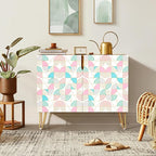 SIGNWIN Sideboard Buffet Cabinet, Kitchen Storage Cabinet with 2 Doors, Pastel Pink & Teal Polygon, Cupboard Console Table for Dining Room - 35" L x 18" W x 29" H