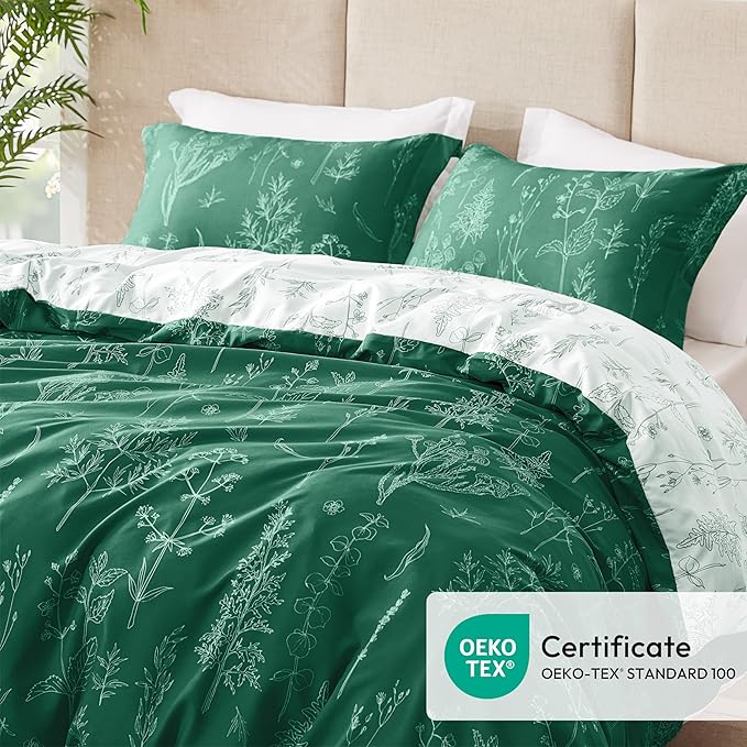 Love's cabin Emerald Full Comforter Set - Full Size Comforter Set, 3 Pieces Cute Floral Bedding Sets for All Seasons,1 Soft Reversible Botanical Flowers Comforter and 2 Pillow Shams