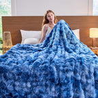 Lotus Karen Faux Fur Throw Blanket Tie-Dye Blue - Big Bubble Rabbit Fluff Blanket for Couch, Large Fluffy Fuzzy Cozy Blanket,Thick Furry Plush Shaggy Blankets,90x90 Inches