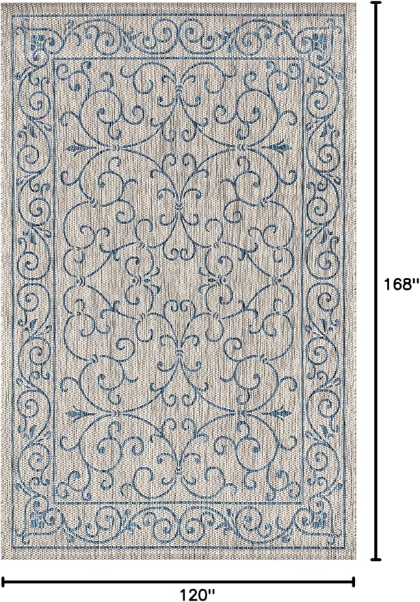 JONATHAN Y Vintage Filigree Indoor Outdoor Area Rug 10X14 Gray/Navy, Charleston Textured Weave for Backyard, Patio, Porch, Easy-Cleaning, High Traffic, Pet-Friendly, Non-Shedding (SMB106C-14)