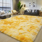 Soft Plush Shag Rug 5x7, Ultra Fluffy Rug for Living Room Bedroom, Non-Slip Fuzzy Large Area Rug for Living Room, Carpet for Girl Boy Kids, Modern Indoor Home Decor Aesthetic, Tie-Dyed Yellow