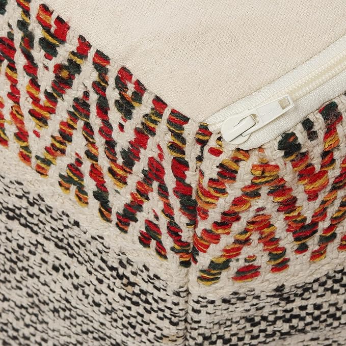 REDEARTH · Tufted Pouf Ottoman with Filler Textured Storage Cube Bean Bag Pouffe Footrest for Living Room, Bedroom, Nursery, Home Decor - 100% Cotton (17.5"X17.5"X17.5", Motley Bohemia Multi)