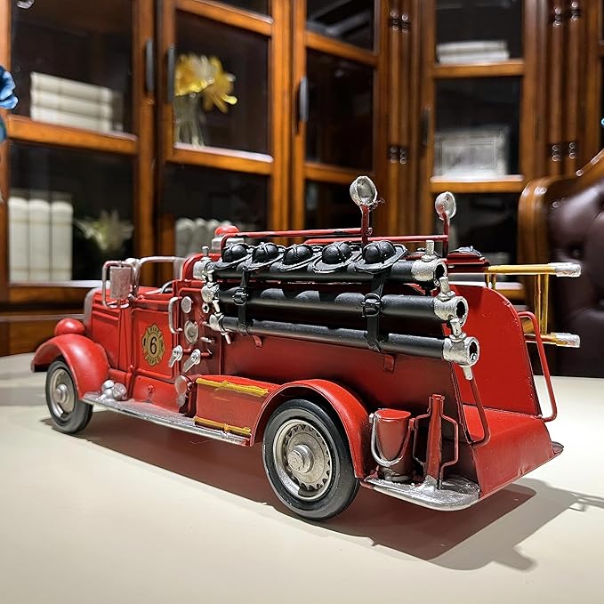 Fire Truck American Antique Decorative Firetruck Model Statue Figurine Retro Style Handcraft Gifts Collectibles…