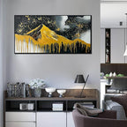 Gold Mountains Painted Wall Art for Living Room - Hand Painted Abstract Wall Art for Office - Black Framed Wall Art for Bedroom Size 29" x 59"