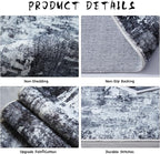 Rugcomf 6x9 Rug Washable Bedroom Rug Large Soft Area Rug Abstract Pattern Non-Slip Faux Wool Vintage Rug for Living Room, Farmhouse, Dining Room, Kids Playroom, Grey and Black