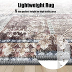 Vintage 2'6'' x 8' Washable Area Rug - Stylish Indoor Rug for Living, Dining or Bedroom - Lightweight Carpet with Non-Slip Backing - Foldable for Easy Placement and Maintenance - Rust
