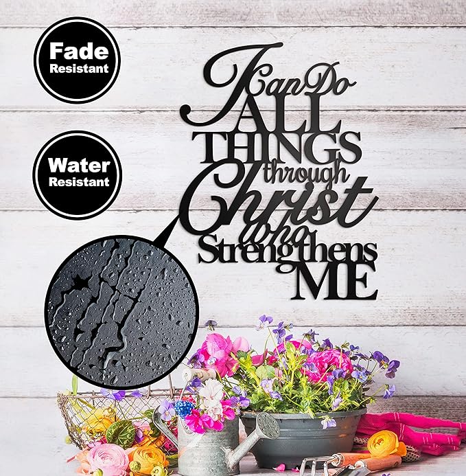 I Can Do All Things Through Christ Wall Decor Metal Art,17"X13" Philippians 4 13 Wall Art Christ Home Decor I Can Do All Things Through Christ Who Strengthens Me Religious Christian Metal Wall Art Scripture