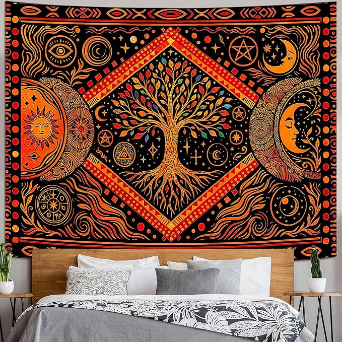 Lunerfex Tree of Life Sun Moon Stars Wall Tapestry, Cosmic Harmony Symbol Tapestries for Home Decor, Mystical Tapestry 60x44 Inch