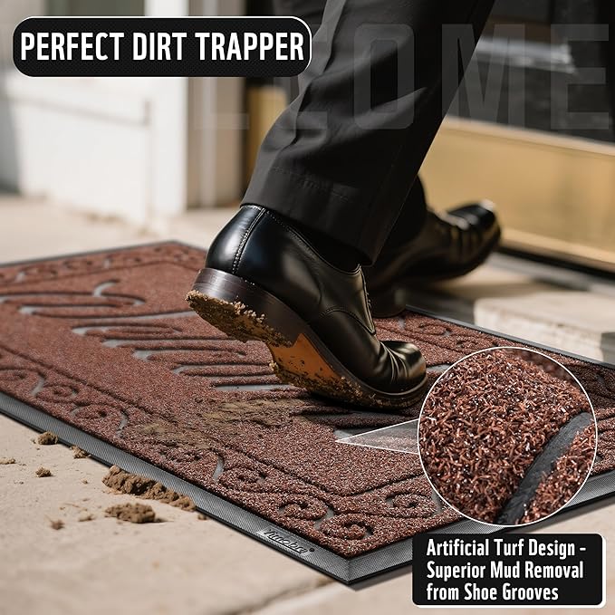 Yimobra Welcome Mat, Heavy Duty Sturdy Door Mats for Home Entrance Outdoor Indoor, Front Doormat for Outside Patio Floor Entry Porch Garage Office, Waterproof, Low Profile, 60 x 36, Maroon