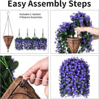 Artificial Fake Outdoor Hanging Flowers Plants Basket for Outside Porch Decoration, Fake Silk UV Resistant Look Real Purple Orchid Traing Vines for Home Balcony Yard Patio Garden Decor