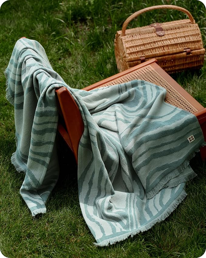 Bedsure 100% Cotton Throw Blanket for Couch - Chenille Woven Textured Blanket Gifts for Women, Cozy and Soft for All Seasons, Home Decor Boho Throw for Bed, Sofa, Aqua Gray, 50x60 Inches