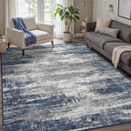 GENIMO Area Rugs 9x12 Living Room, Large Machine Washable Rug Non-Slip, Modern Soft Low Pile Rugs for Bedroom, Playroom, Dining Room, Blue Ivory