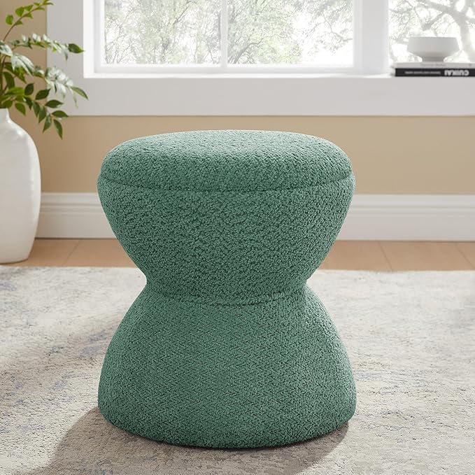 VANOMi Multi-Functional Boucle Ottoman, Vanity Stool Chair, Sturdy Wooden Footstool, Suitable for Living Room, Bedroom, and Entryway, Without Installation, Green
