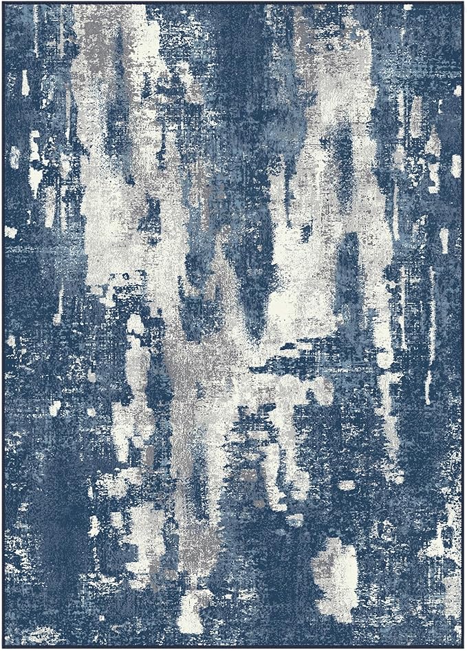 Area Rugs 8x10 for Living Room Bedroom Machine Washable Modern Abstract Soft Large Blue Rugs with Non Slip Backing, Floor Carpet for Dining Room