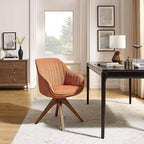 Art Leon Desk Chair No Wheels, Mid Century Modern Office Chair, Swivel Accent Chair with Oak Wood Legs, Fabric Upholstered Arm Chair, Caramel