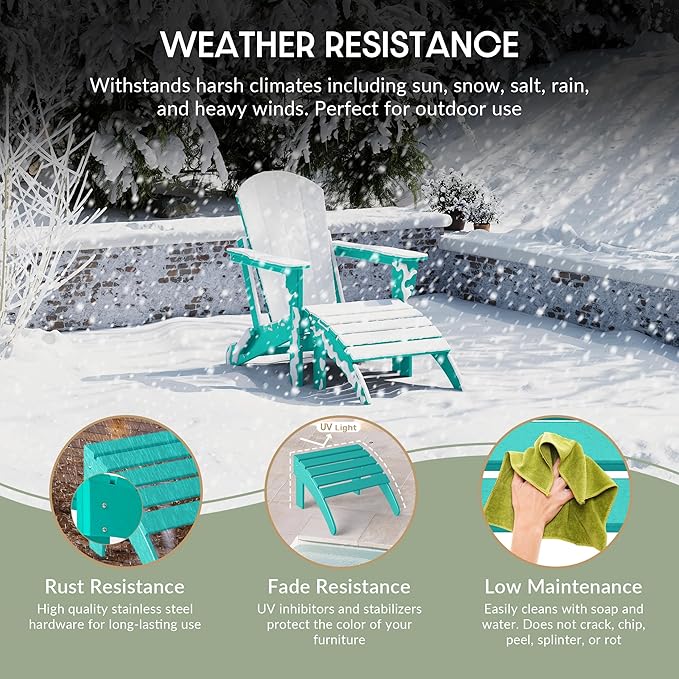 WestinTrends Outdoor Ottoman, Patio Adirondack Ottoman Foot Rest, All Weather Poly Lumber Folding Foot Stool for Adirondack Chair, Widely Used for Outside Porch Pool Lawn Backyard, Turquoise