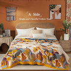 Boho Throw Blanket Twin Size, Soft Cozy Cotton Muslin Quilt Blanket for Bed Decor, Floral Patterned Couch Sofa Chair Cover, Vintage Farmhouse Cottage Tapestry Woven Blanket, Yellow&Blue